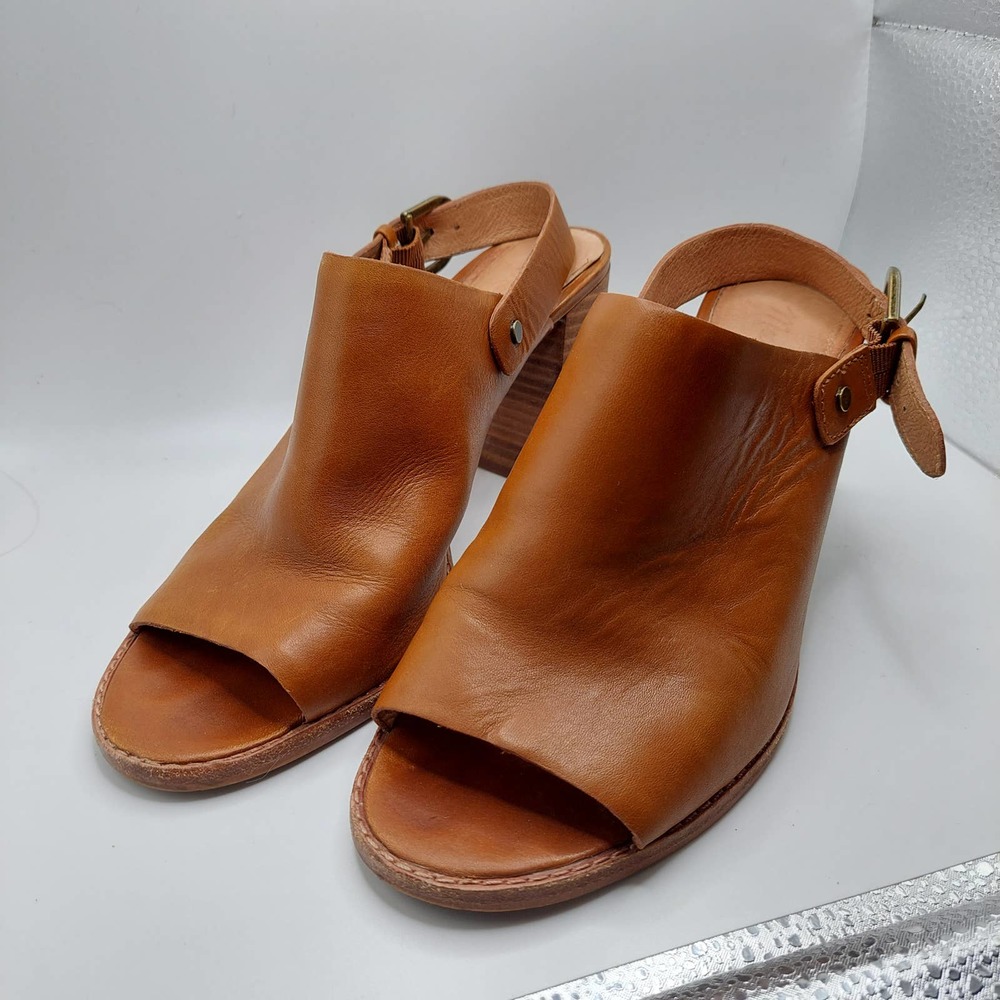 Madewell Tan Riley Convertible Peep-Toe Sling-Back Heeled Sandals size 7.5